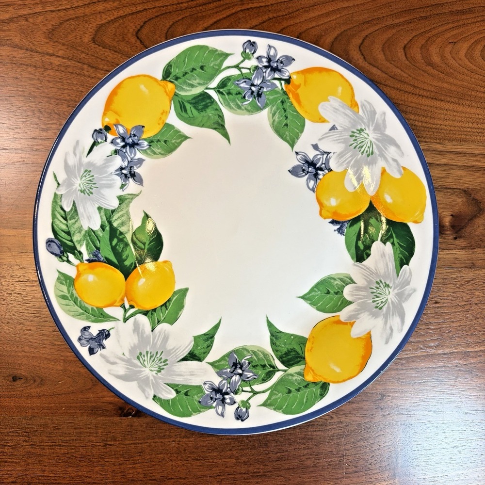 ROYAL NORFOLK DINNERWARE LEMONS FLOWERS BLUE RIM DINNER PLATES 10.5" SET of 4